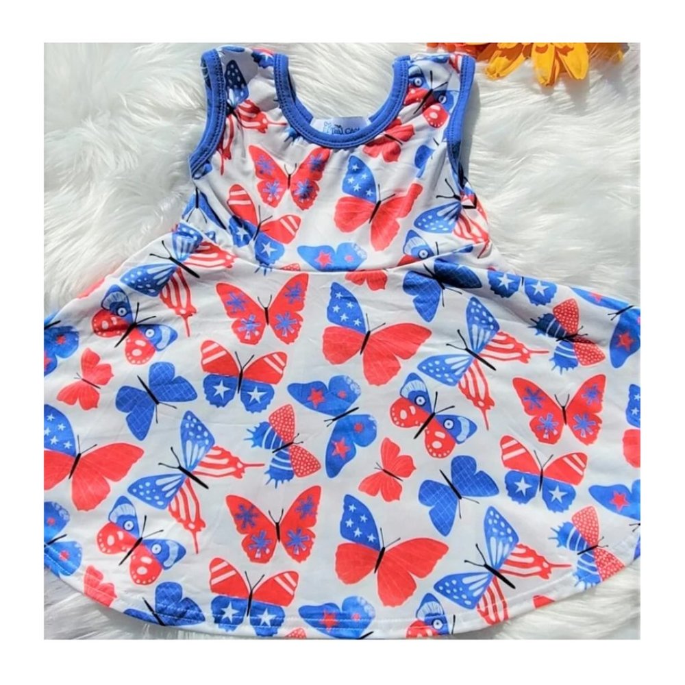 Girls Butterfly Red White & Blue Dress
